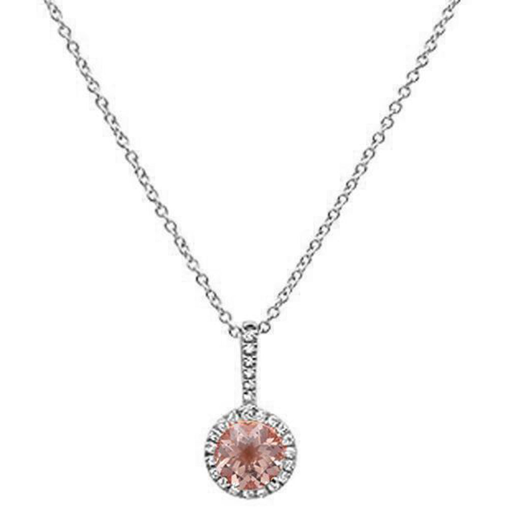 ''GEMSTONE CLOSEOUT  .54ct 10k White Gold Morganite & DIAMOND Pendant Necklace 18'''' Long''