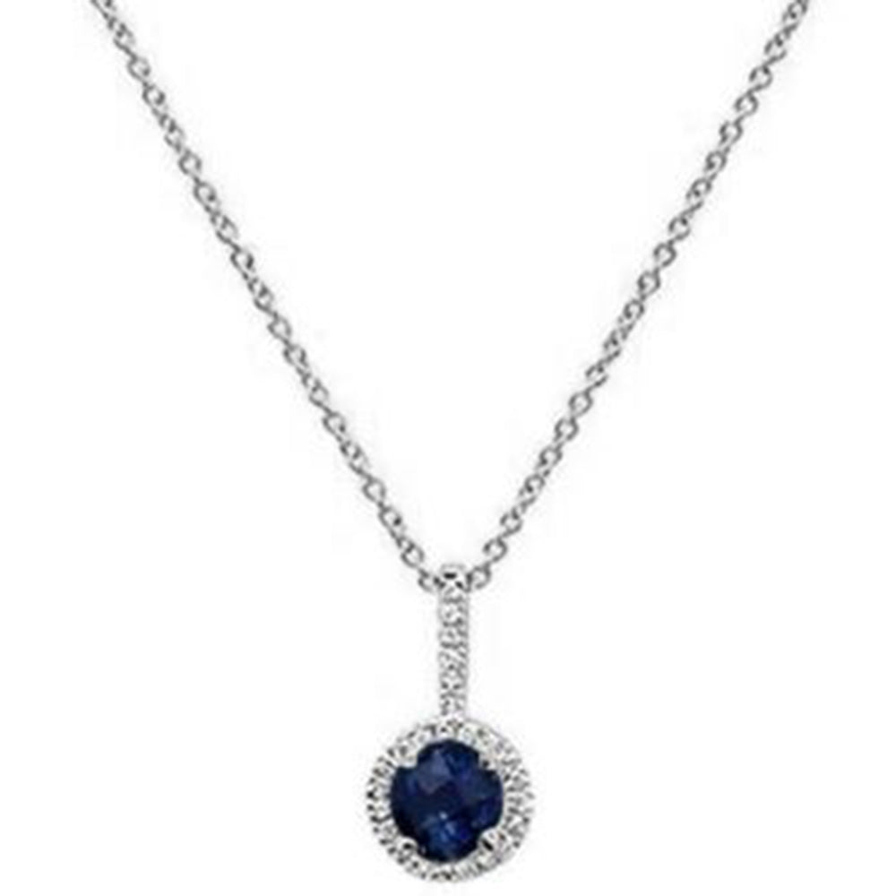 ''GEMSTONE CLOSEOUT  .93ct 10k White Gold Blue Sapphire & DIAMOND Pendant Necklace 18'''' Long''