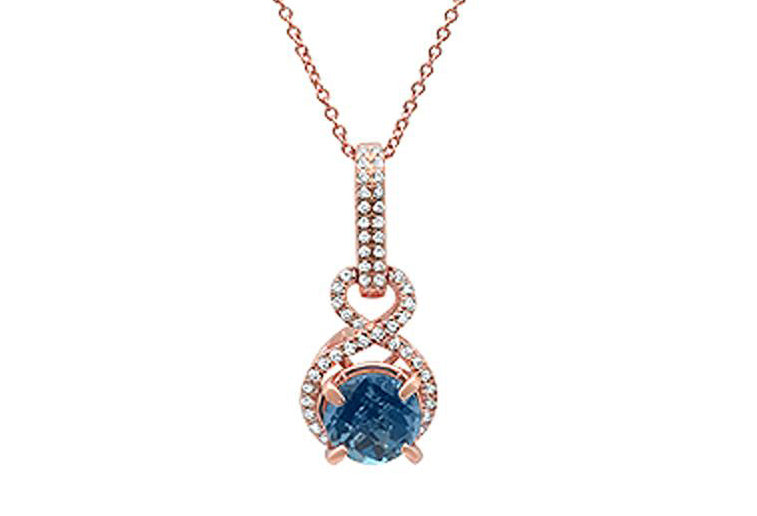 ''GEMSTONE CLOSEOUT  1.77cts 10k Rose Gold Round Blue Topaz & DIAMOND Necklace 18'''' Long''