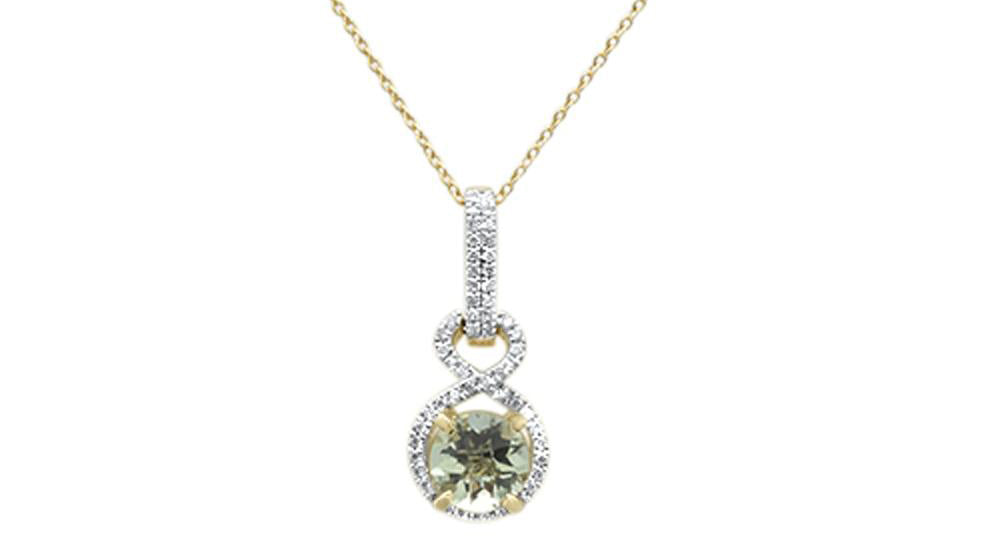 ''GEMSTONE CLOSEOUT  1.93cts 10k Yellow Gold Round Green Amethyst & DIAMOND Necklace 18'''' Long''