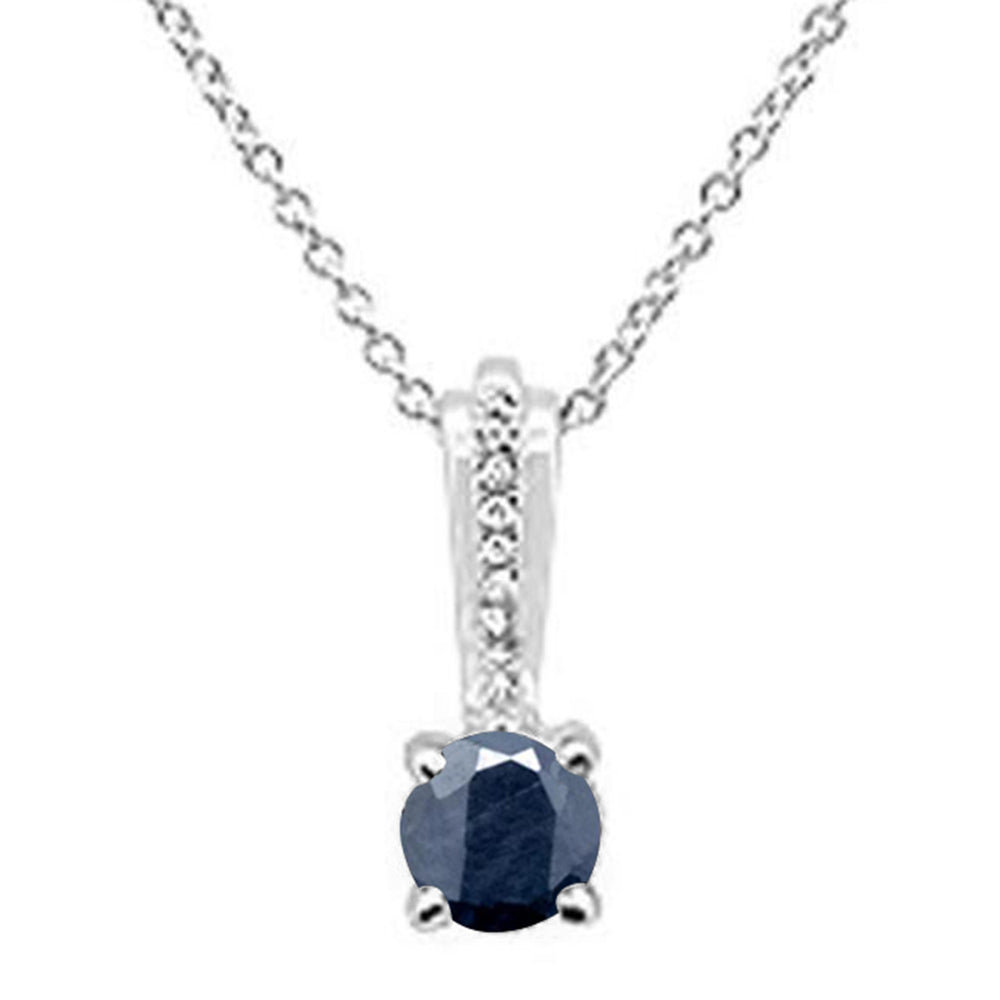 ''GEMSTONE CLOSEOUT  .53ct 10k White Gold Blue Sapphire & DIAMOND Solitaire Pendant Necklace 18''''''