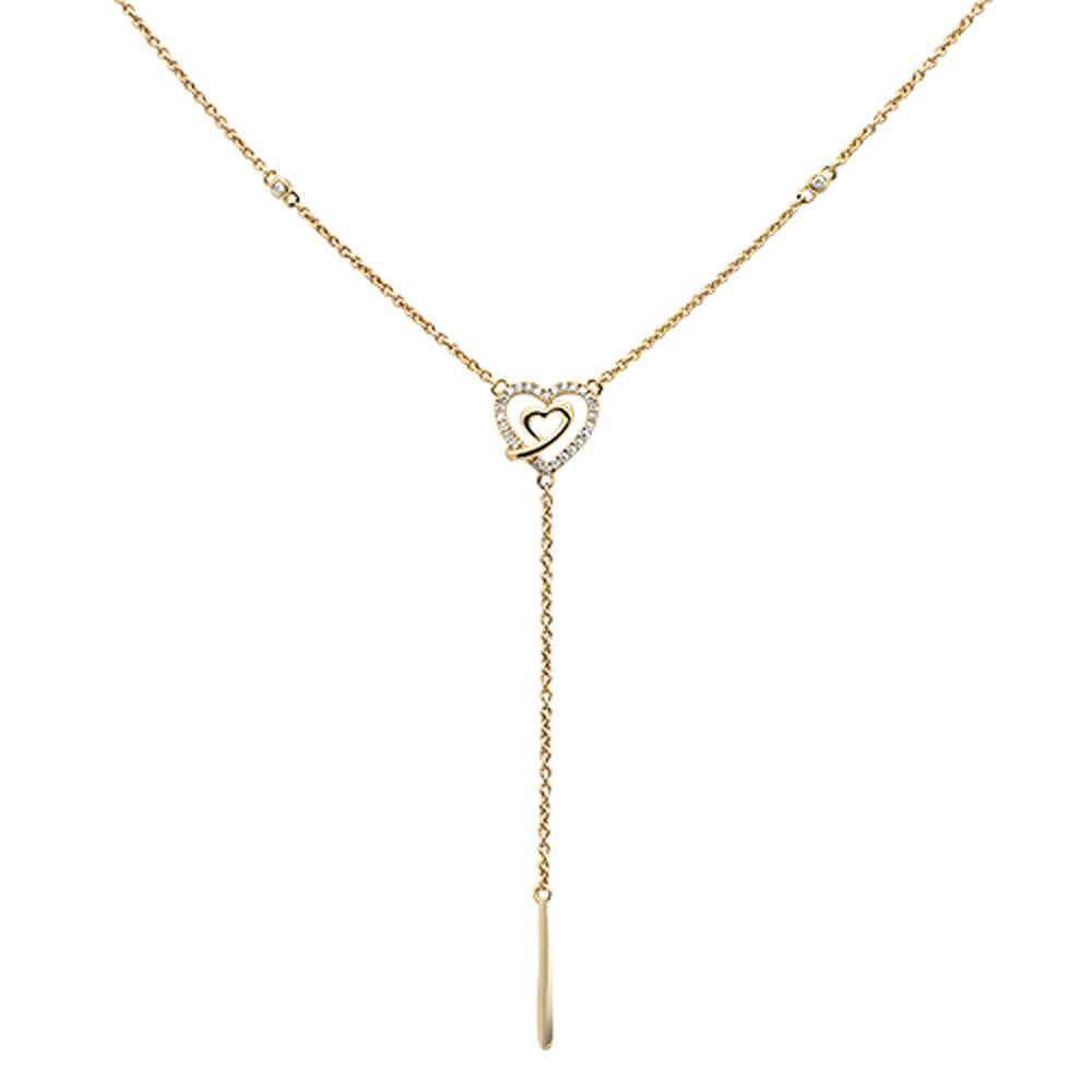 ''.09ct 14kt Yellow Gold Diamond Drop Heart Lariat PENDANT Necklace 18''''+ 2''''''