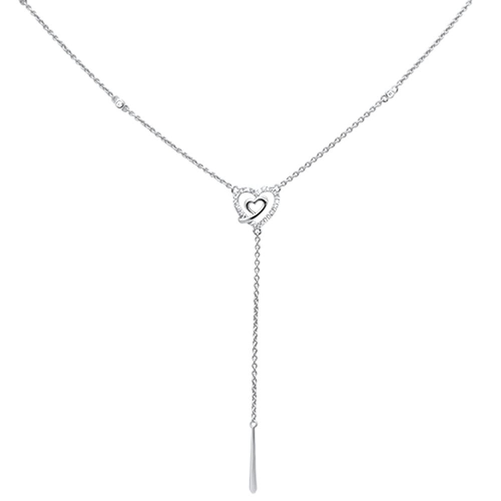 ''.09cts 14k White Gold Diamond Heart Lariat Drop DANGLE Pendant Necklace 18''''''