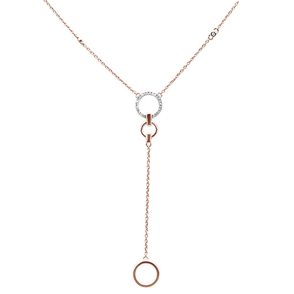 ''.09ct 14kt Rose Gold Diamond Drop Circle Lariat Pendant NECKLACE 18''''+2'''' Ext''