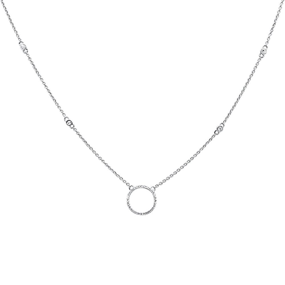 ''.11ct 14kt White Gold DIAMOND Trendy Circle Pendant Necklace 18''''+ 2'''' Ext''