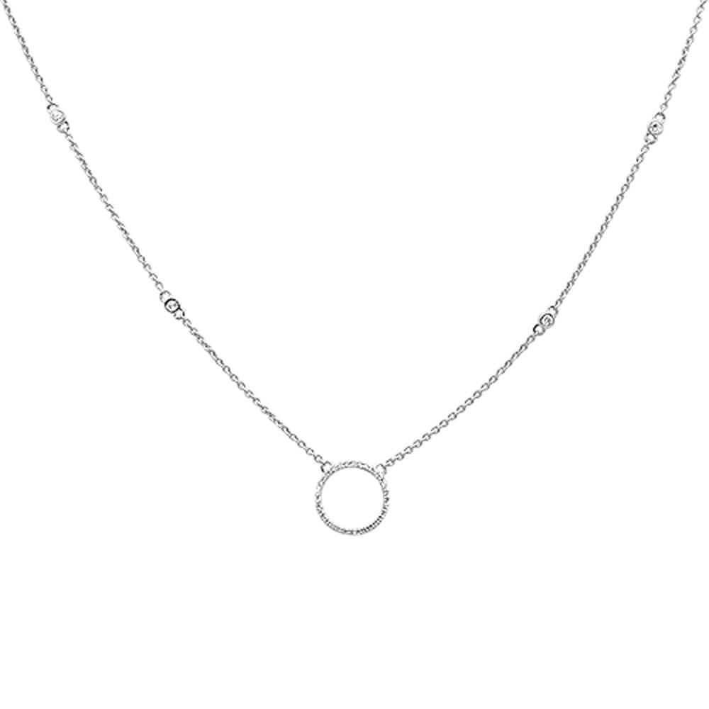 ''.11ct 14kt White GOLD Diamond Trendy Circle Pendant Necklace 18''''+ 2'''' Ext''