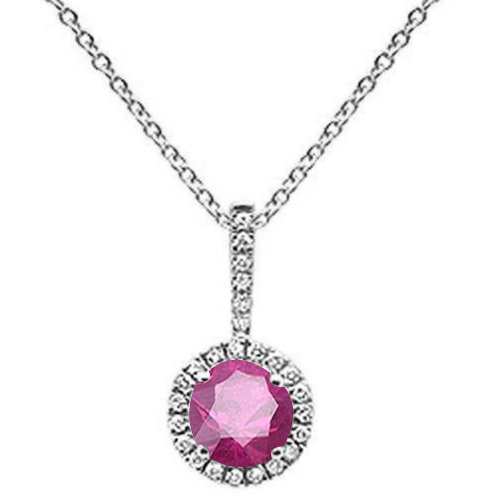 ''GEMSTONE CLOSEOUT  .67ct 10k White Gold Ruby & Diamond Pendant Solitaire NECKLACE 18''''''