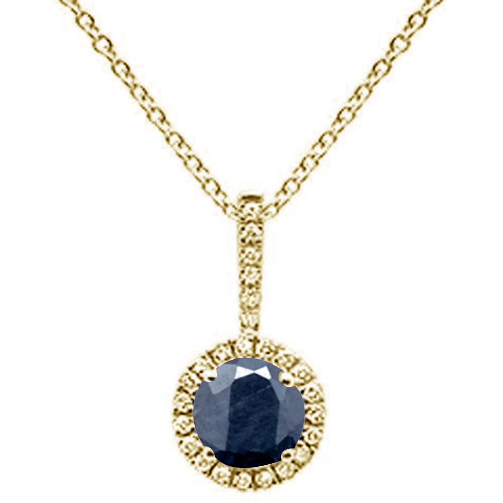 ''GEMSTONE CLOSEOUT  .72ct Round Blue Sapphire 10k Yellow Gold Diamond Pendant NECKLACE 18'''' Long''