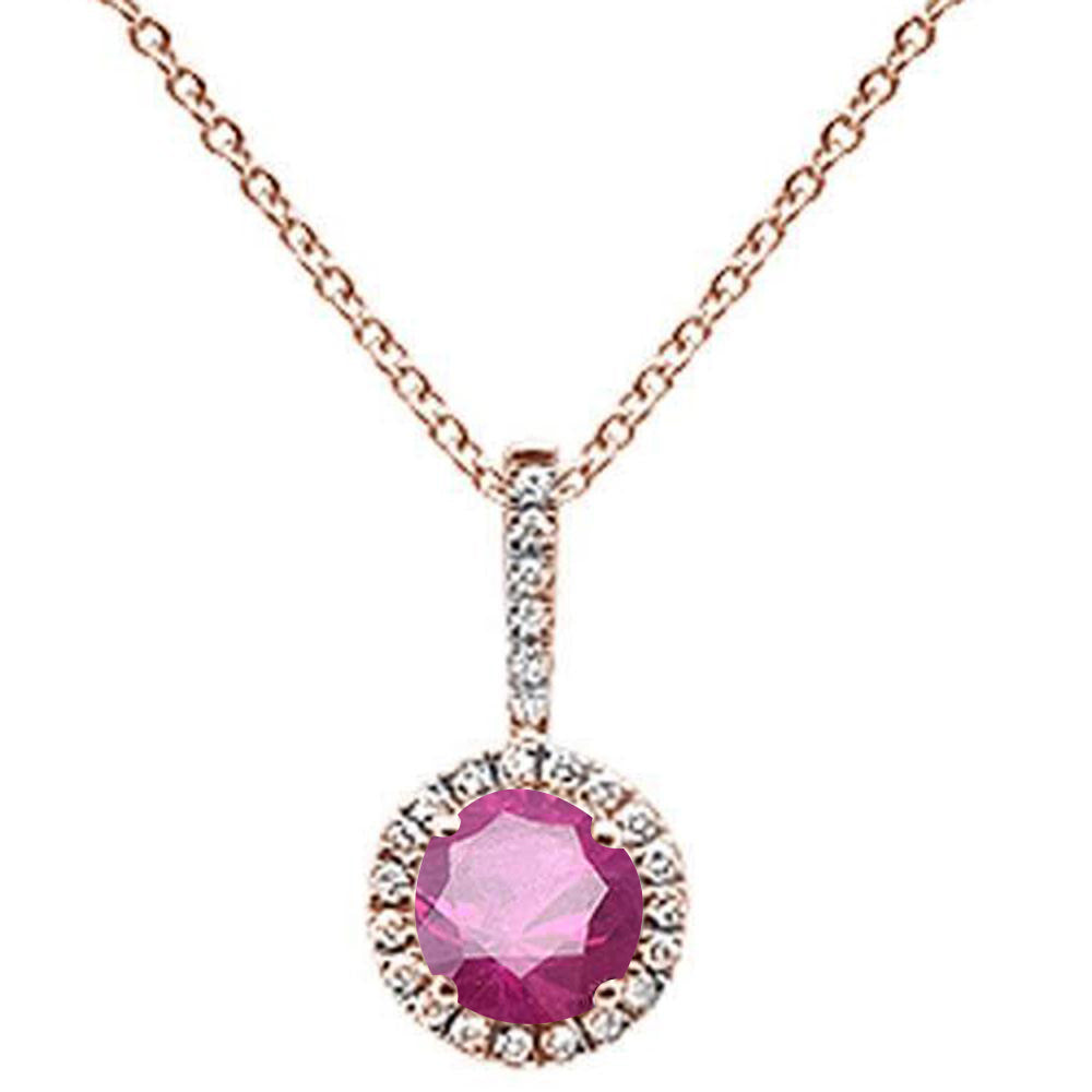 ''GEMSTONE CLOSEOUT  .75ct Round Ruby 10k Rose Gold Diamond Pendant NECKLACE 18'''' Long''