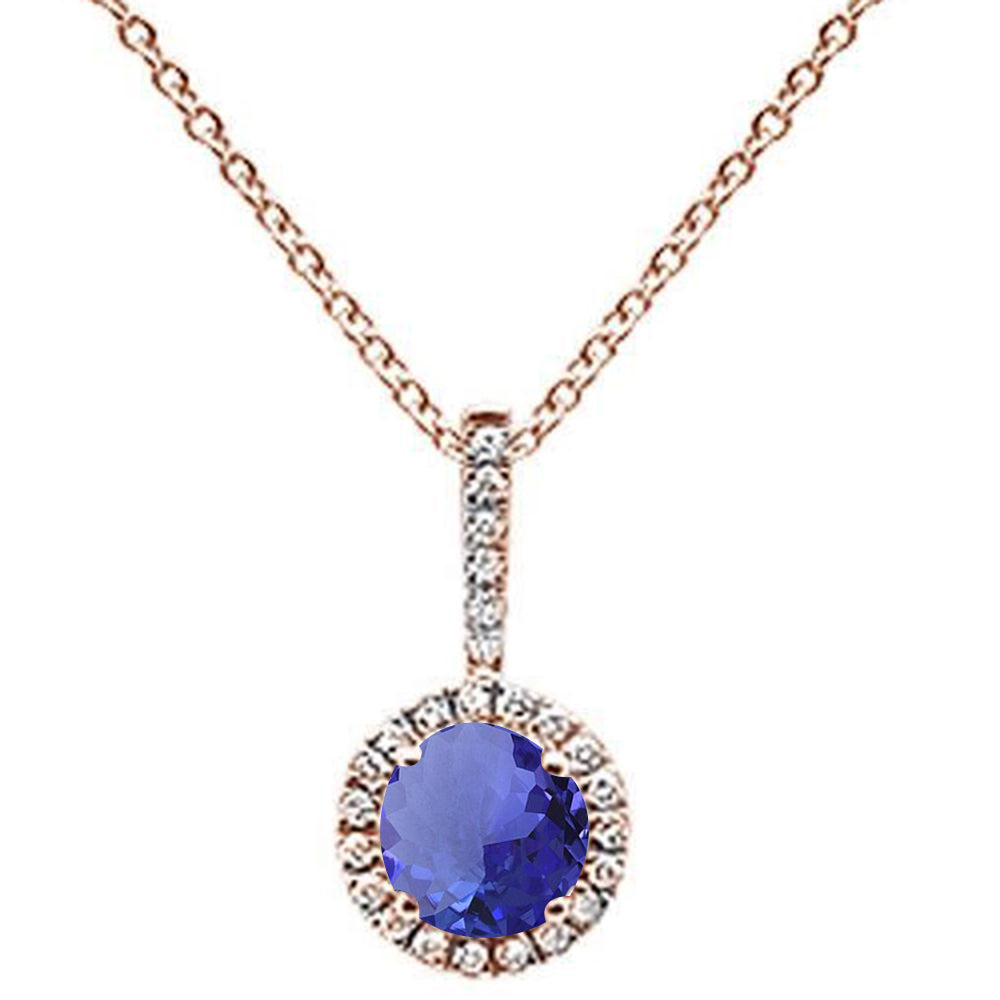 ''GEMSTONE CLOSEOUT  .59ct Round Tanzanite 10k Rose Gold Diamond Pendant NECKLACE 18'''' Long''