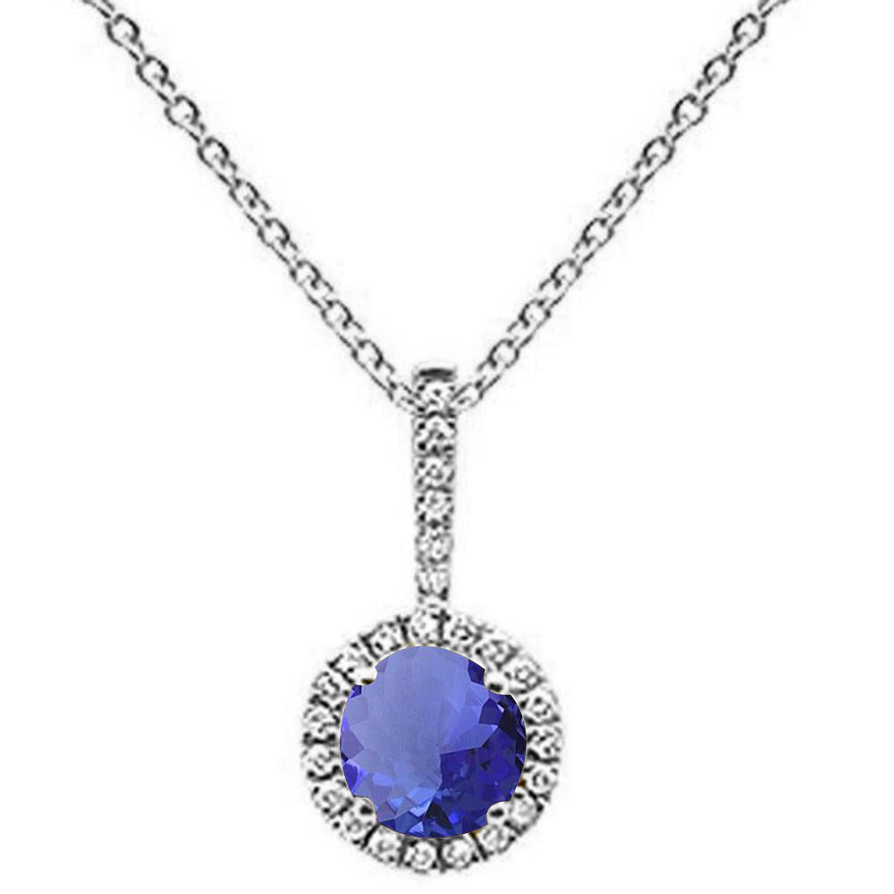 ''GEMSTONE CLOSEOUT  .68ct Round Tanzanite 10k White Gold Diamond Pendant NECKLACE 18'''' Long''