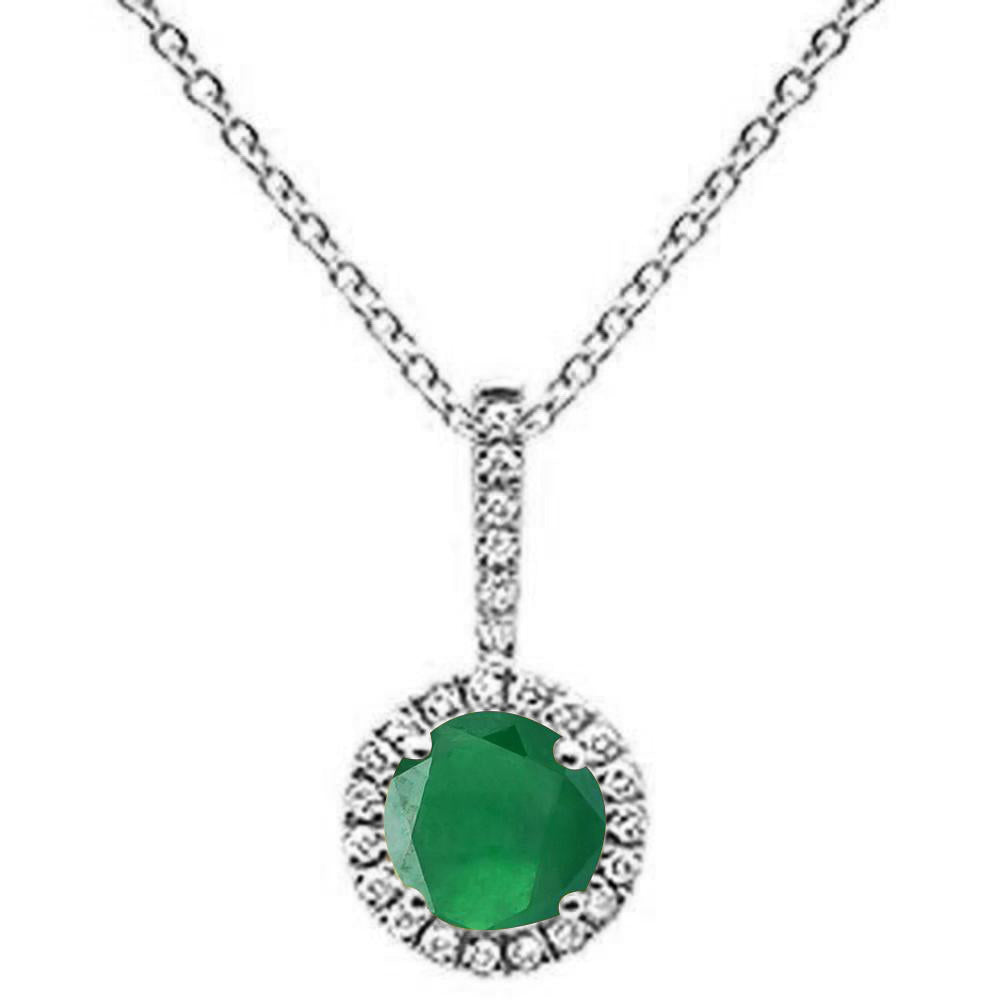 ''GEMSTONE CLOSEOUT  .49ct Round Emerald 10k White Gold Diamond Pendant NECKLACE 18'''' Long''