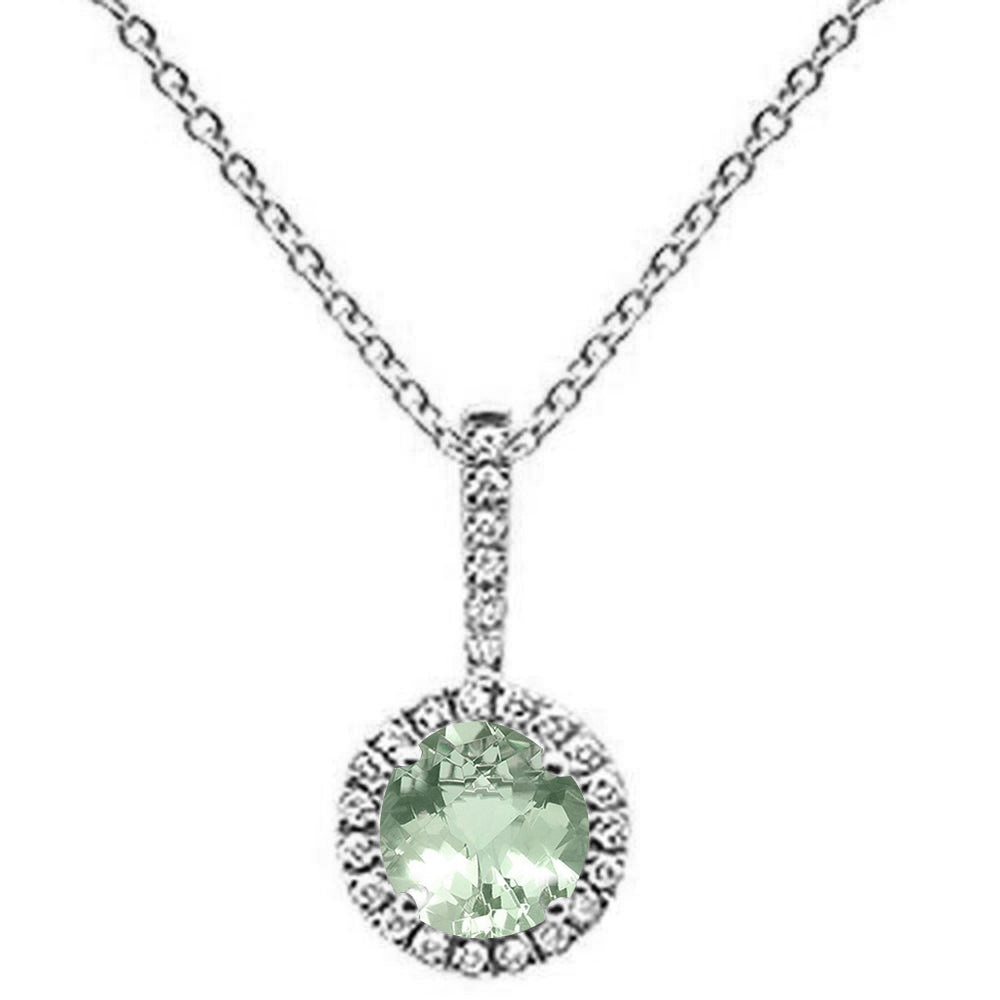 ''.51ct 10k White Gold Round Green AMETHYST & Diamond Pendant Necklace 18''''''