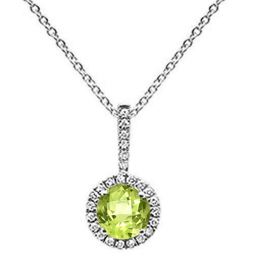 ''.59ct 10k White Gold Natural Round PERIDOT & Diamond Pendant Necklace 18''''''