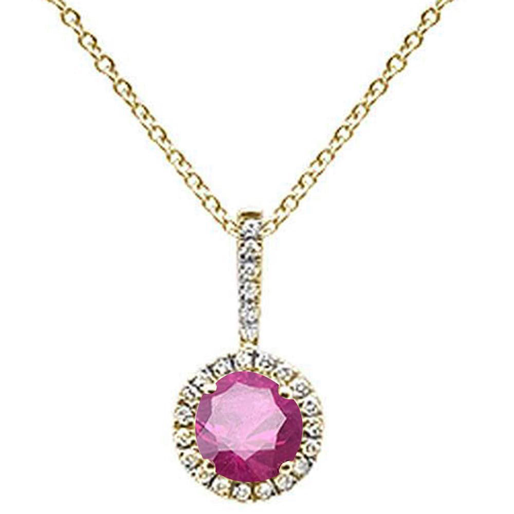 ''.53ct F SI 10k Yellow Gold Natural Round Ruby & DIAMOND Pendant Necklace 18''''''