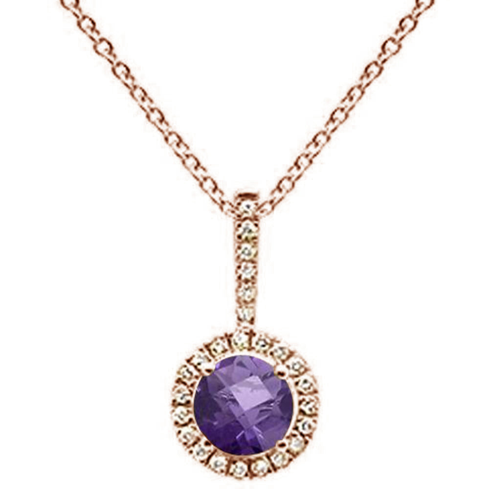 ''.53ct 10k Rose Gold Round Amethyst & DIAMOND Pendant Necklace 18''''''