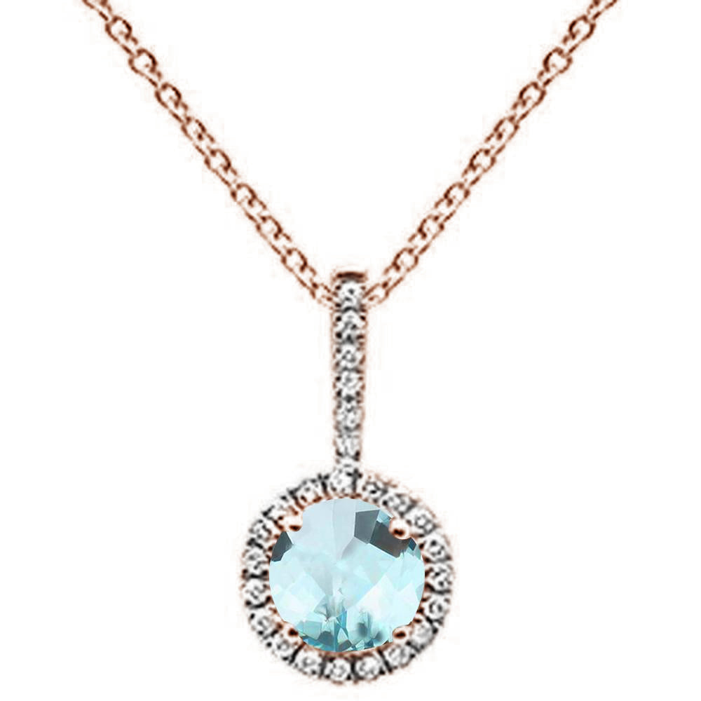 ''.53ct 10k Rose GOLD Natural Aquamarine & Diamond Pendant Necklace 18''''''