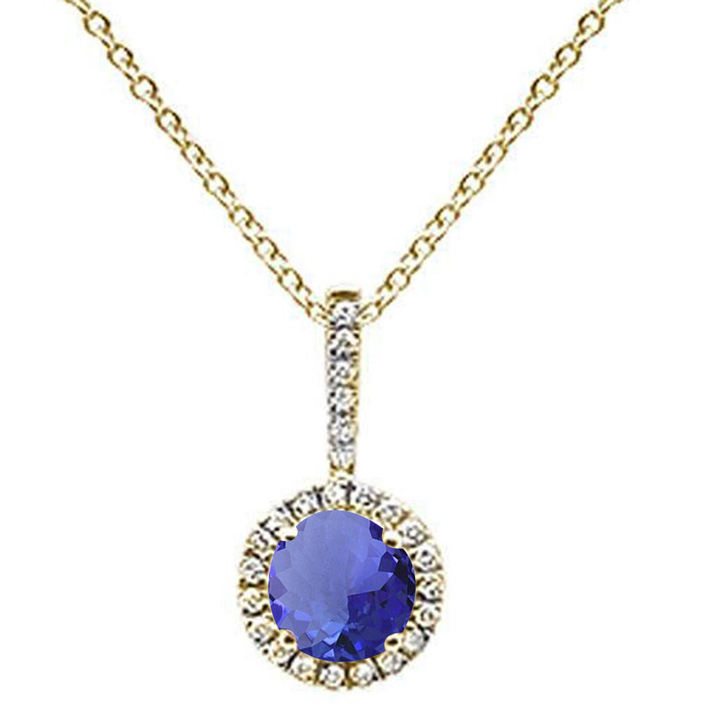 ''GEMSTONE CLOSEOUT  .66ct Round Tanzanite 10k Yellow Gold Diamond Pendant NECKLACE 18'''' Long''