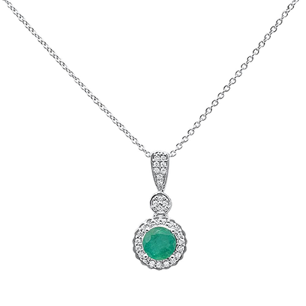 ''GEMSTONE CLOSEOUT  .73ct 10k White Gold Green Emerald & Diamond Solitaire Pendant NECKLACE 18''''''