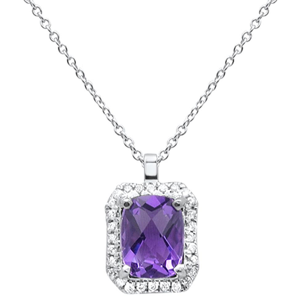 ''GEMSTONE CLOSEOUT  1.21ct 10k White Gold Amethyst & Diamond NECKLACE 18''''''