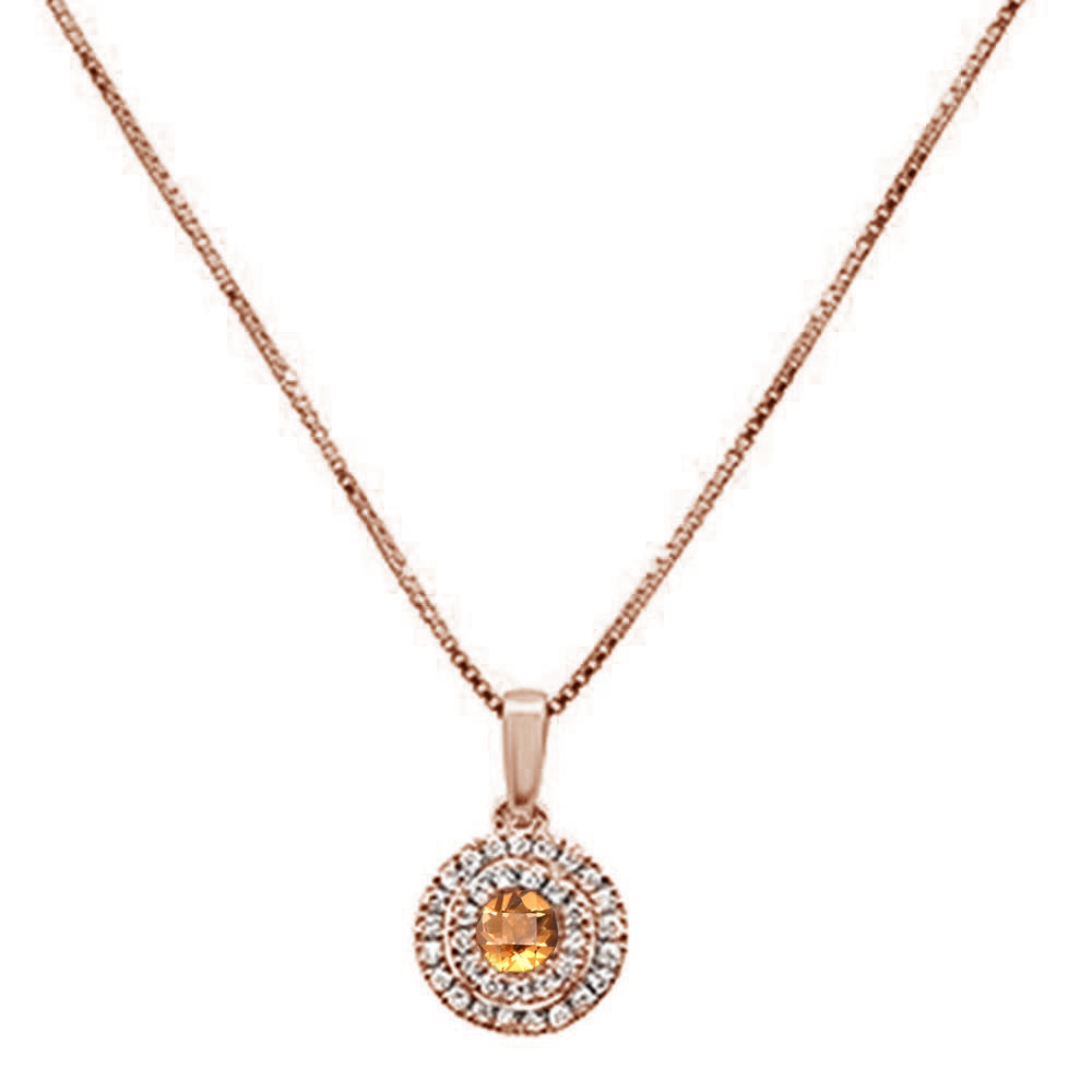 ''SPECIAL! .36cts 10k Rose GOLD Round Citrine Gemstone & Diamond Pendant''