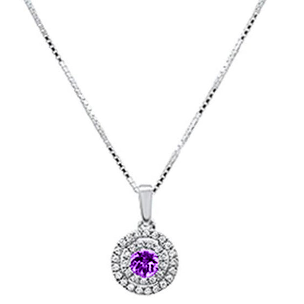 ''GEMSTONE CLOSEOUT  .29ct G SI 10K White Gold Diamond & Amethyst Round Solitaire PENDANT 18'''' Chain''