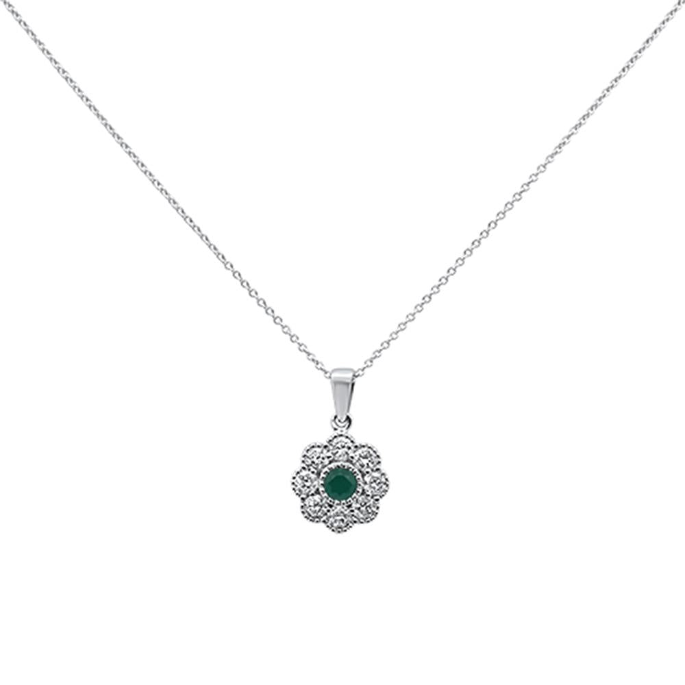 ''GEMSTONE CLOSEOUT 1.44cts 10k White Gold Green Emerald & Diamond Pendant NECKLACE 18''''''