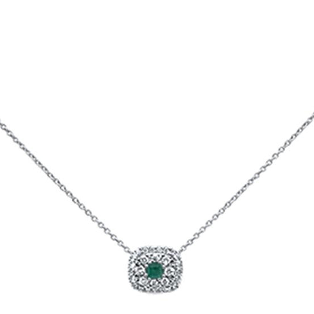 ''GEMSTONE CLOSEOUT  .50cts 10k White Gold Green Emerald & Diamond Pendant 18'''' NECKLACE''