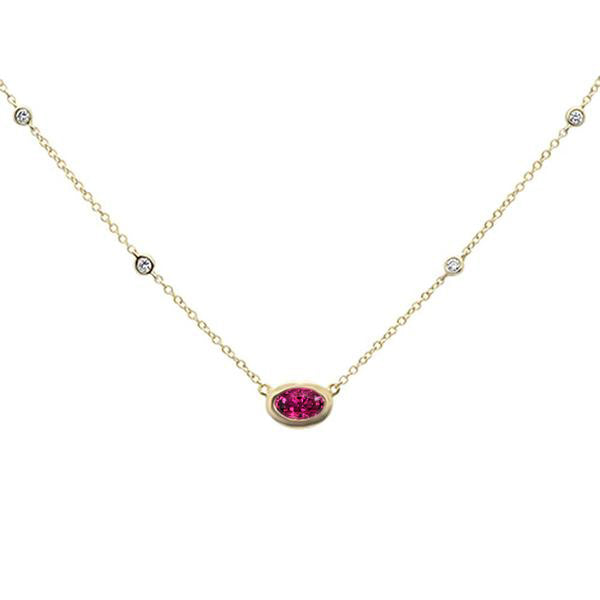 ''GEMSTONE CLOSEOUT  .55cts 14k Yellow Gold Pink Tourmaline & Diamond Pendant NECKLACE 18'''' Long''