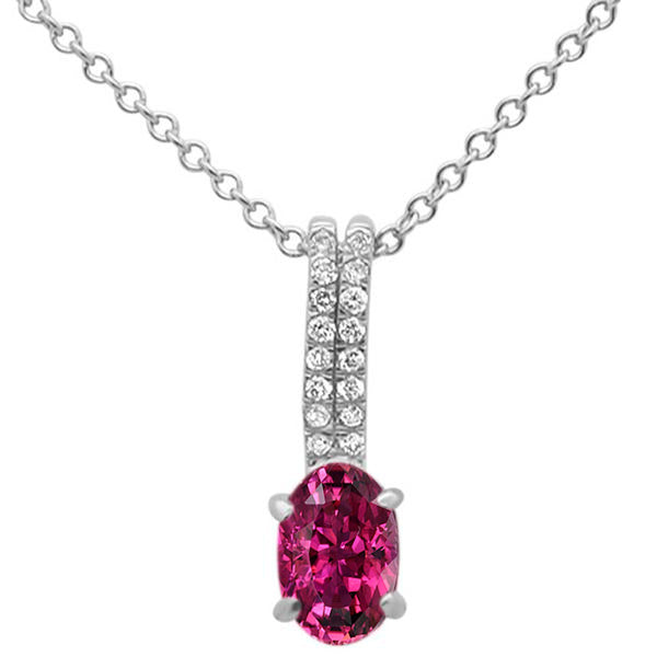 ''GEMSTONE CLOSEOUT  .50cts 10k White Gold Pink Tourmaline & Diamond Pendant NECKLACE 18'''' Long''