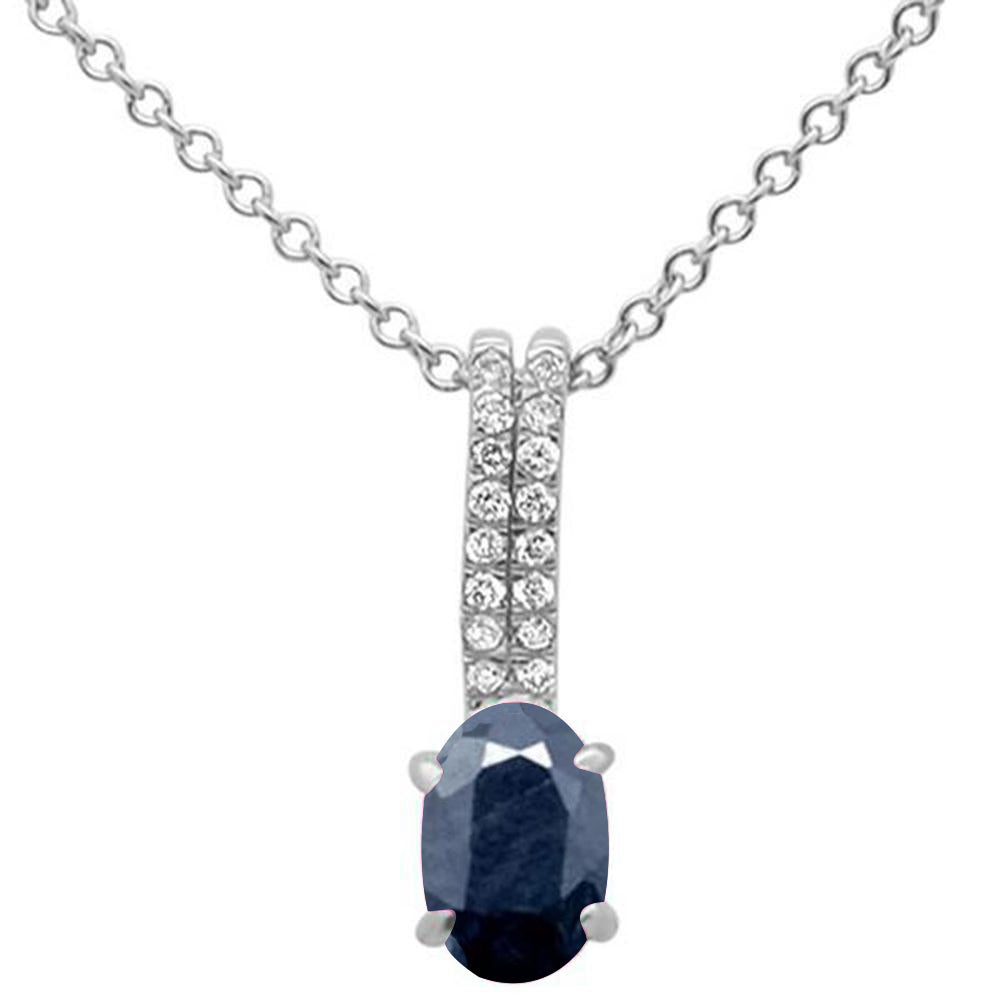 ''GEMSTONE CLOSEOUT  .63ct 10k White Gold Natural Blue Sapphire & Diamond Solitaire Pendant NECKLACE 