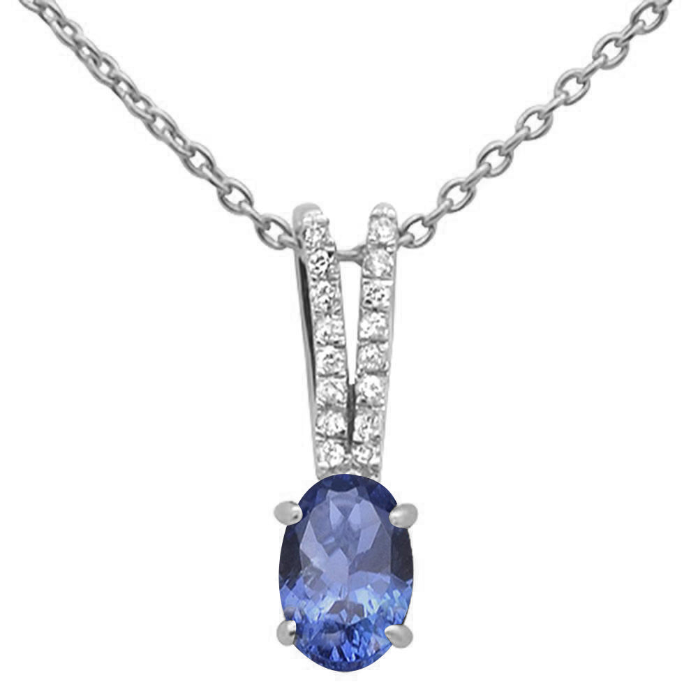 ''GEMSTONE CLOSEOUT  .71ct 10k White Gold Tanzanite & Diamond Solitaire Pendant NECKLACE 18''''''