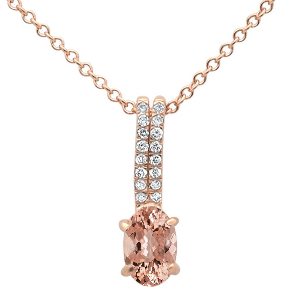 ''GEMSTONE CLOSEOUT  .47cts 10k Rose Gold Oval Morganite & Diamond Pendant NECKLACE 18'''' Long''