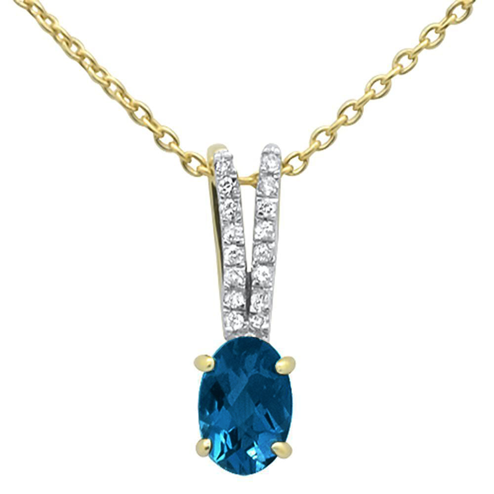 ''GEMSTONE CLOSEOUT  .53cts 10k Yellow Gold Oval Blue Topaz & Diamond Pendant NECKLACE 18'''' Long''