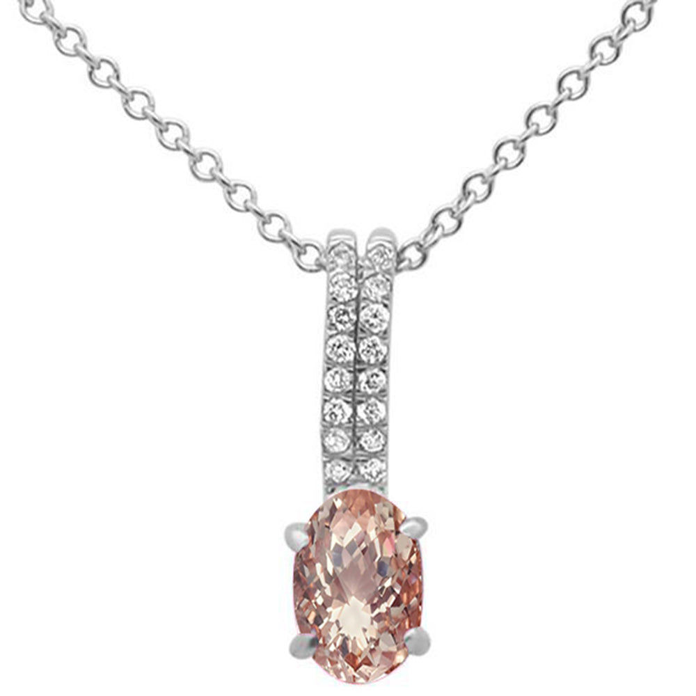 ''GEMSTONE CLOSEOUT  .42ct 10k White Gold Morganite & Diamond Solitaire Pendant NECKLACE 18''''''