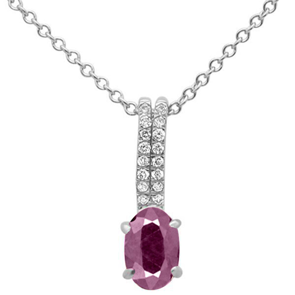 ''GEMSTONE CLOSEOUT  .89ct 10k White Gold Natural Ruby & Diamond Solitaire Pendant NECKLACE 18''''''