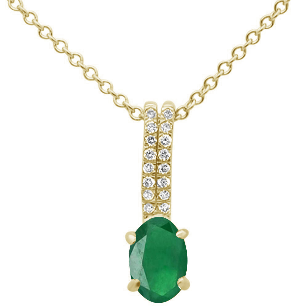 ''GEMSTONE CLOSEOUT  .62ct Round Emerald 10k Yellow Gold Diamond Pendant NECKLACE 18'''' Long''