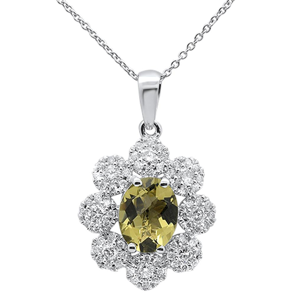 ''GEMSTONE CLOSEOUT  2.34cts 10k White Gold Olive Quartz & Diamond Pendant NECKLACE 18'''' Long''