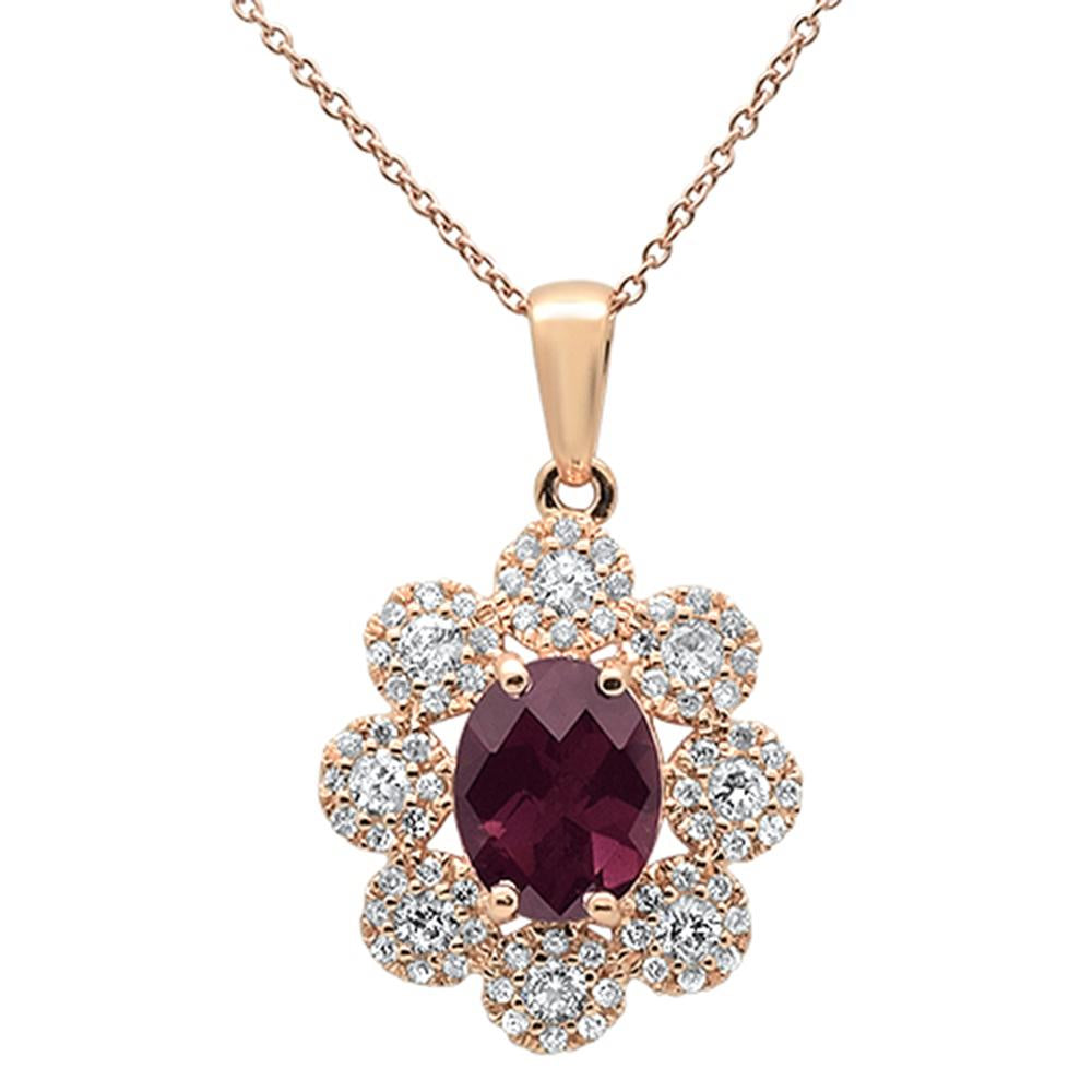 ''GEMSTONE CLOSEOUT  2.76cts 10k Rose Gold Rhodolite & Diamond Pendant NECKLACE 18'''' Long''