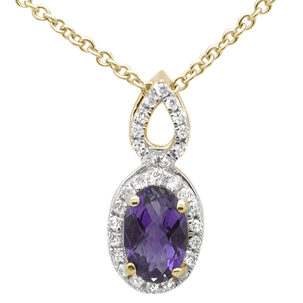 ''GEMSTONE CLOSEOUT  .52cts 10k Yellow Gold Amethyst & Diamond Pendant NECKLACE 18'''' Long''