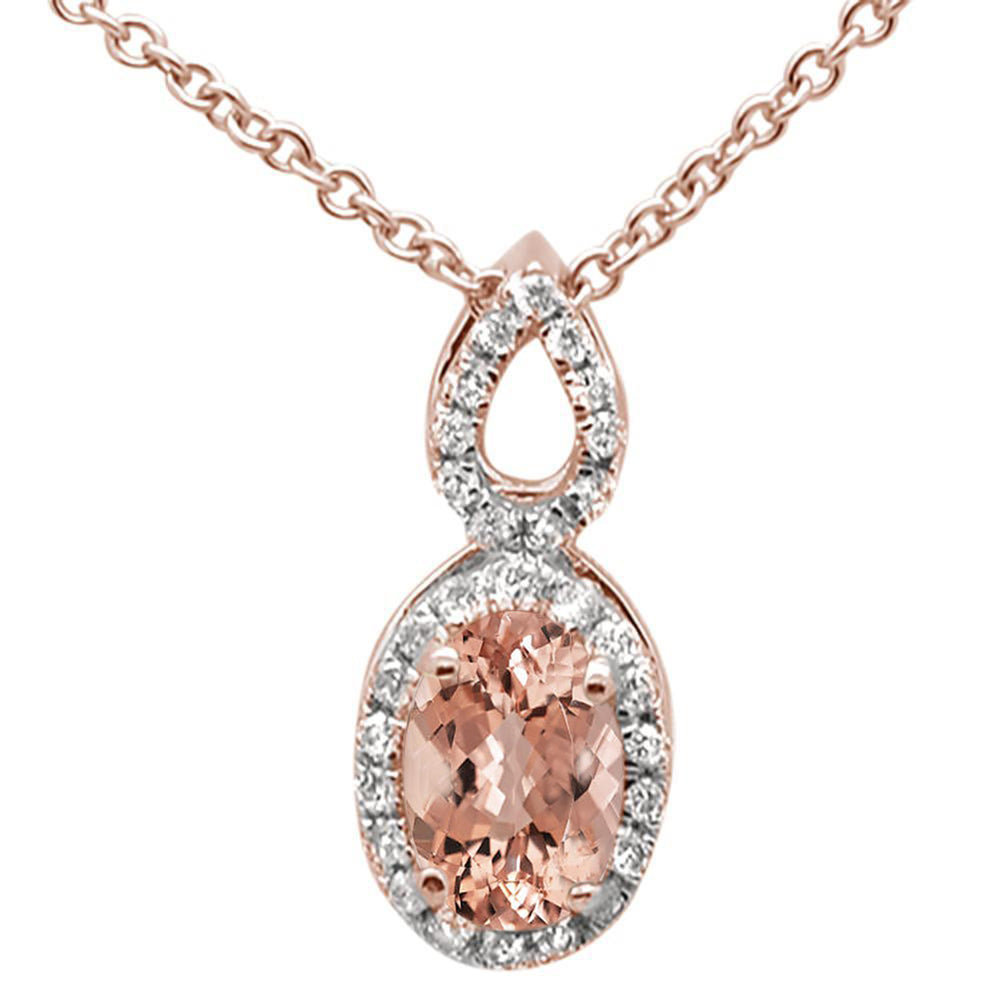 ''GEMSTONE CLOSEOUT  .47cts 10k Rose Gold Oval Morganite & Diamond Pendant NECKLACE 18'''' Long''