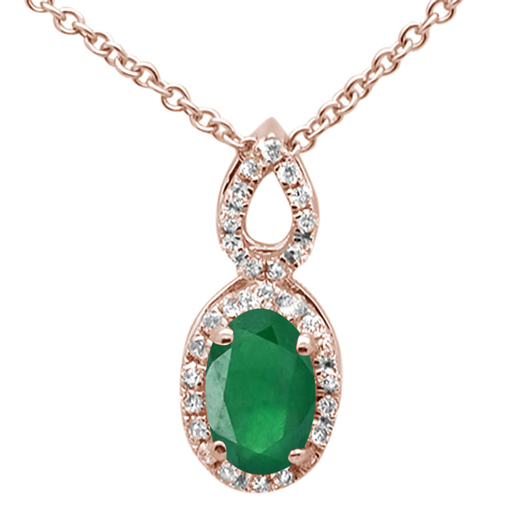 ''GEMSTONE CLOSEOUT  .49ct Oval Emerald 10k Rose Gold Diamond Pendant NECKLACE 18'''' Long''