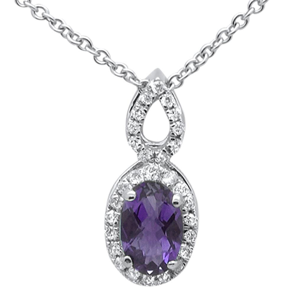 ''GEMSTONE CLOSEOUT  .50cts 10k White Gold Amethyst & Diamond Pendant NECKLACE 18'''' Long''