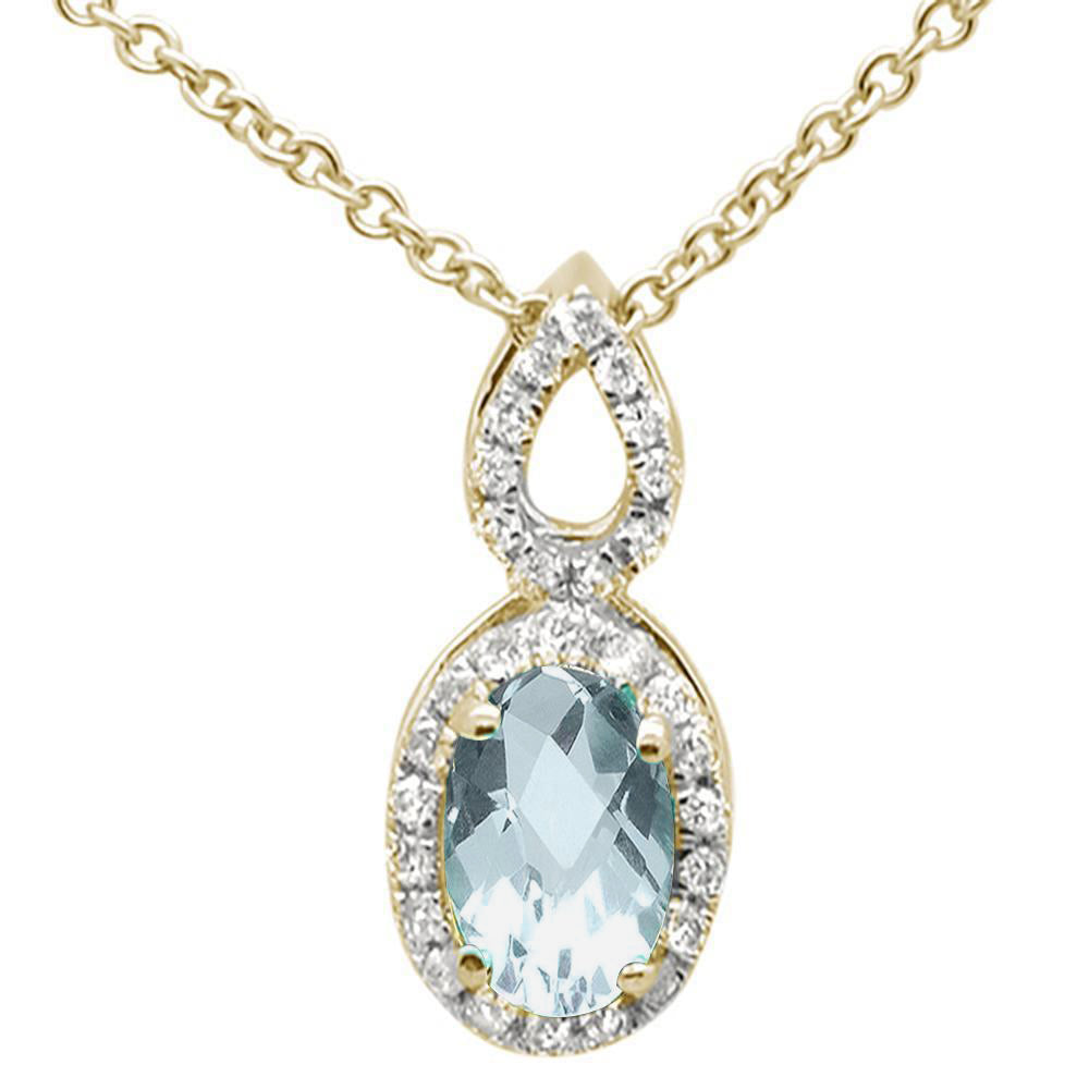 GEMSTONE CLOSEOUT  .46ct 10k Yellow Gold Aquamarine & Diamond Solitaire Pendant NECKLACE