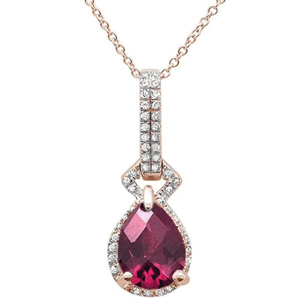 ''GEMSTONE CLOSEOUT  2.23cts 10k Rose Gold Pear Rhodolite & Diamond Pendant NECKLACE 17'''' Long''