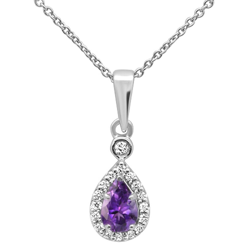 ''GEMSTONE CLOSEOUT  .49cts 10k White Gold Pear Amethyst & Diamond Pendant NECKLACE 18'''' Long''