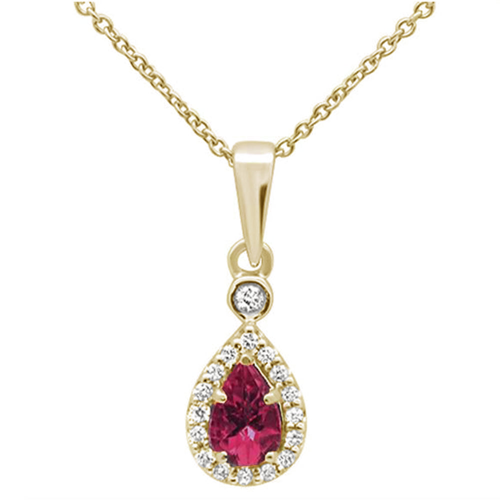 ''GEMSTONE CLOSEOUT  .53cts 10k Yellow Gold Pear Pink Tourmaline & Diamond Pendant NECKLACE 18''''''