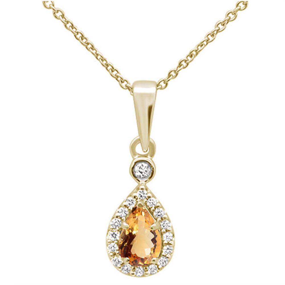 ''GEMSTONE CLOSEOUT  .48cts 10k Yellow Gold Pear Citrine & Diamond Pendant NECKLACE 18''''''