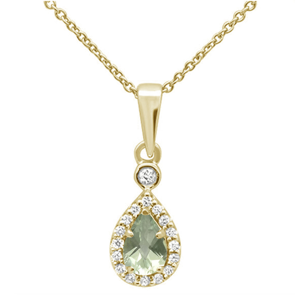 ''GEMSTONE CLOSEOUT  .47cts 10k Yellow Gold Pear Green Amethyst & Diamond Pendant NECKLACE 18''''''