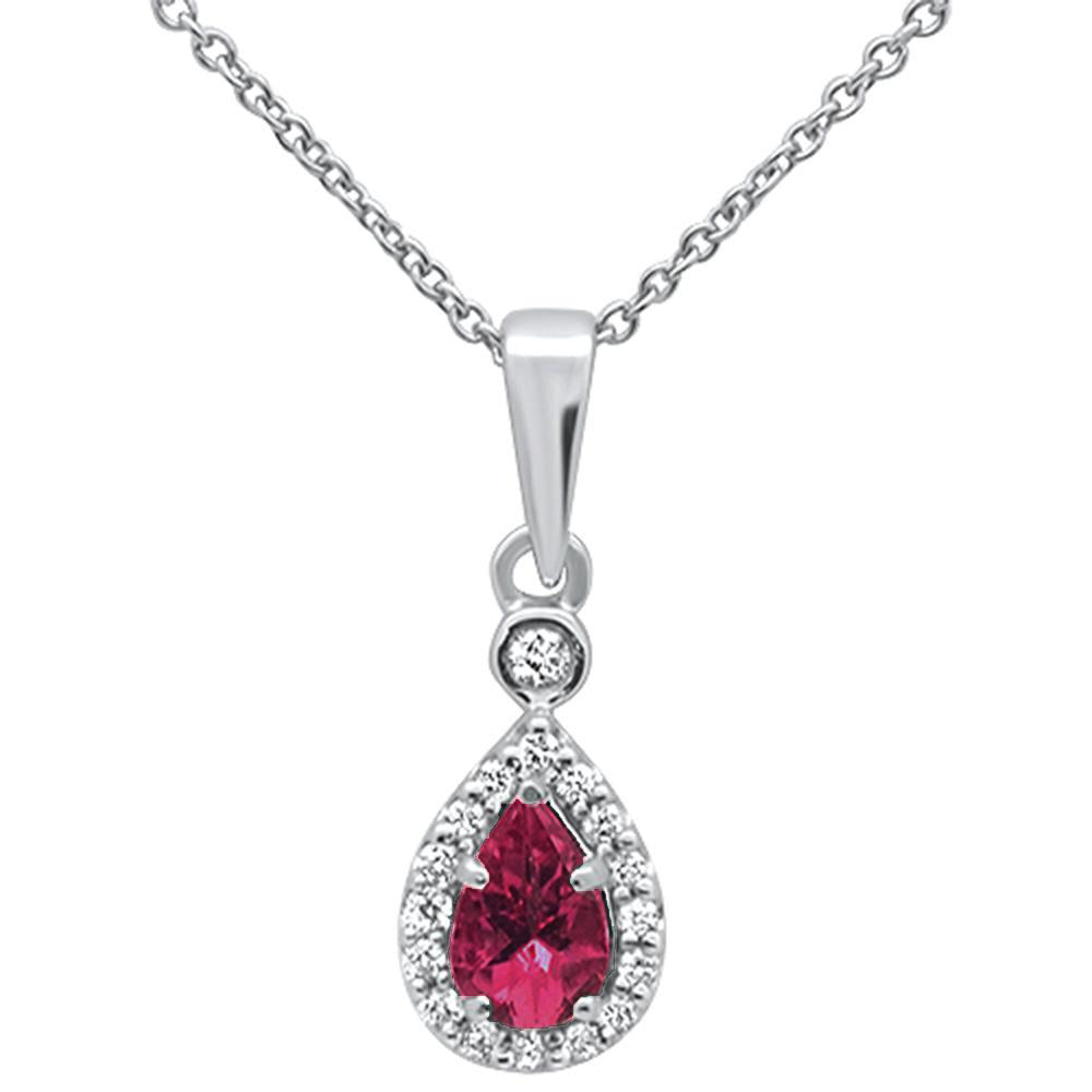 ''GEMSTONE CLOSEOUT  .40cts 10k White Gold Pear Pink Tourmaline & Diamond Pendant NECKLACE 18''''''